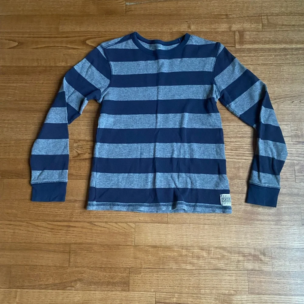Boy’s size 12 OshKosh B'gosh Navy Blue and Gray Striped Long Sleeve Tee